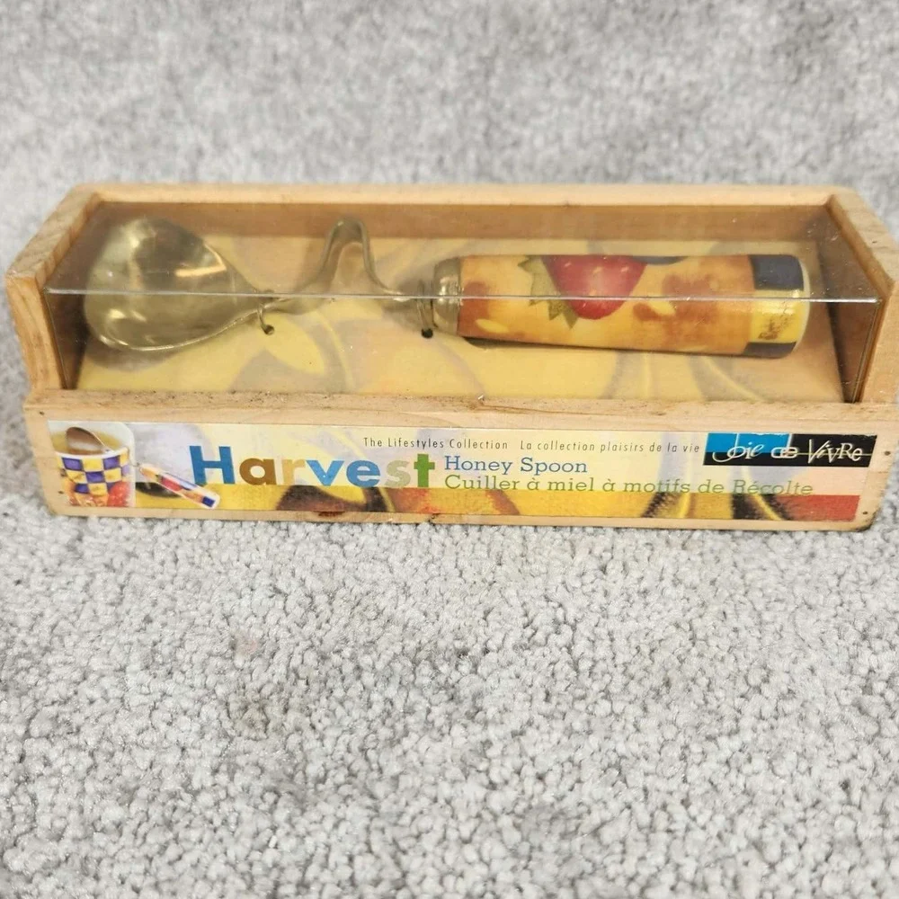 Joie de Vivre Harvest Honey Spoon Gold Tone Fruit Ceramic Handle New‎ in Box OS